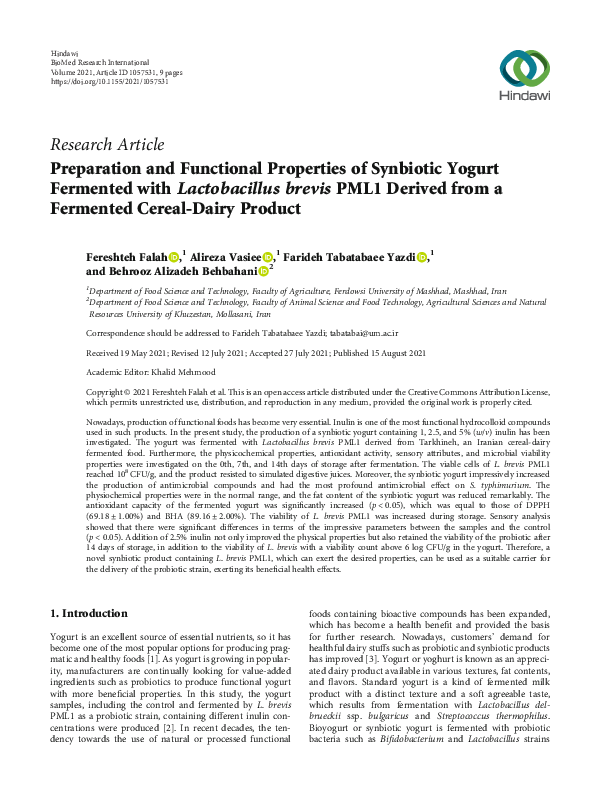 (PDF) Preparation and Functional Properties of Synbiotic Yogurt ...