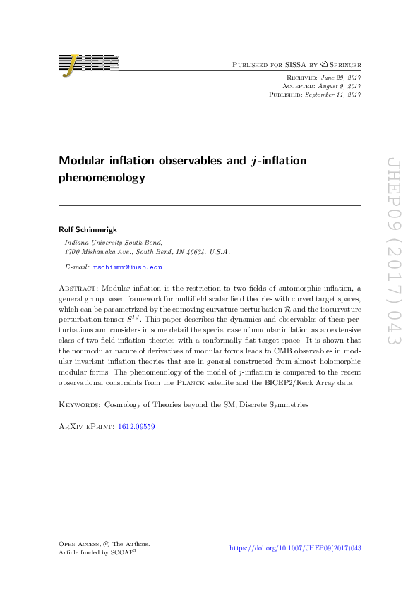 (PDF) Modular inflation observables and j-inflation phenomenology
