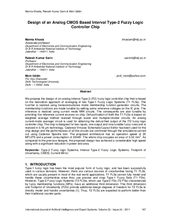 (PDF) Design of an Analog CMOS based Interval Type-2 Fuzzy Logic ...
