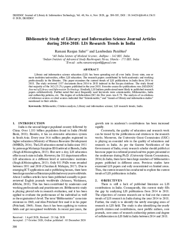 (PDF) Bibliometric Study of Library and Information Science Journal ...