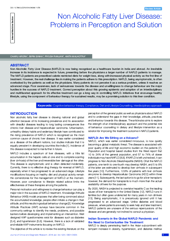 (PDF) Non Alcoholic Fatty Liver Disease: Problems in Perception and ...