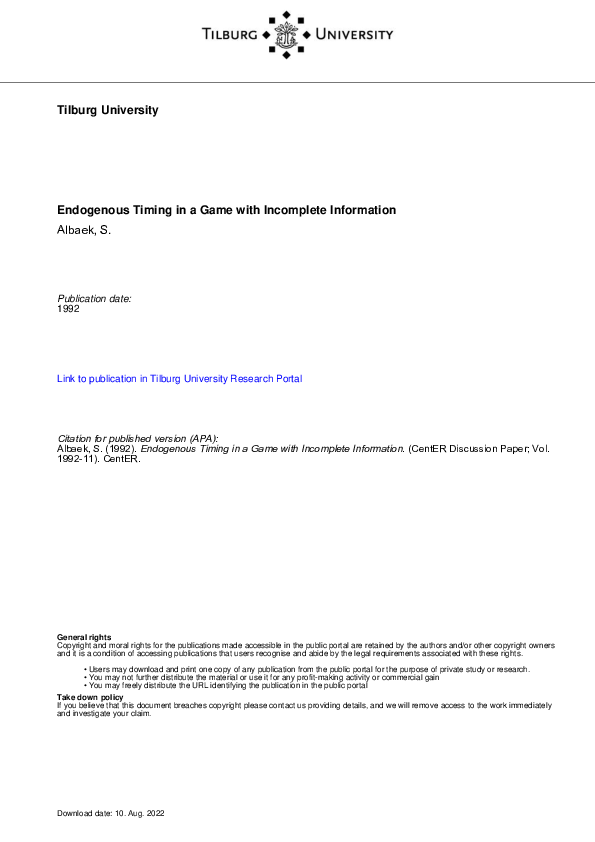 (PDF) Endogenous Timing in a Game with Incomplete Information