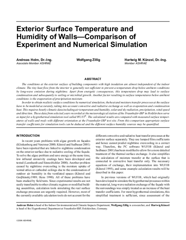 (PDF) Exterior Surface Temperature and Humidity of Walls — Comparison ...