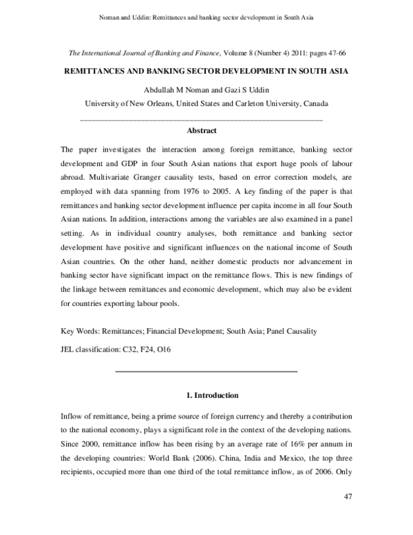 (PDF) Remittances and Banking Sector Development in South Asia