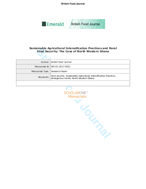 (PDF) Sustainable agricultural intensification practices and rural food ...
