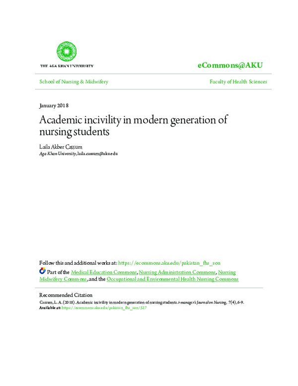 (PDF) Academic Incivility in Modern Generation of Nursing Students