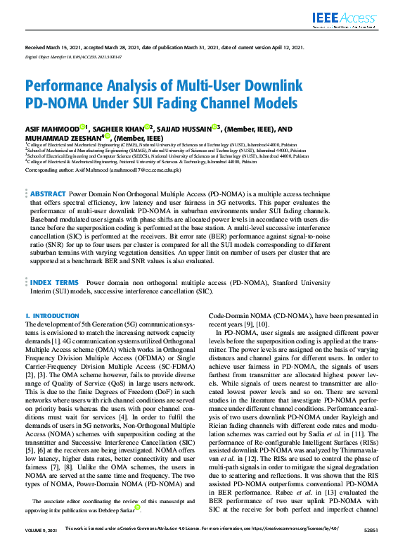 (PDF) Performance Analysis of Multi-User Downlink PD-NOMA Under SUI ...