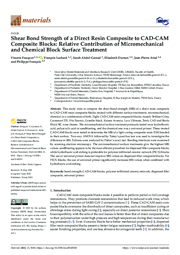 (PDF) Shear Bond Strength of a Direct Resin Composite to CAD-CAM ...