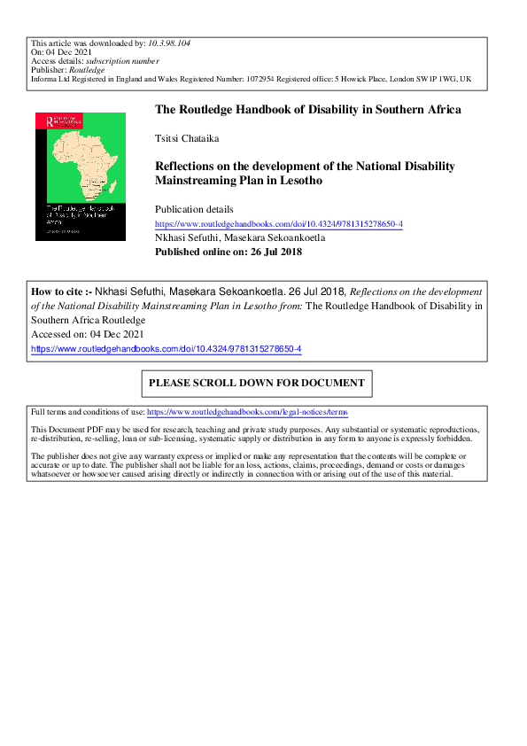 (PDF) The Routledge Handbook of Disability in Southern Africa