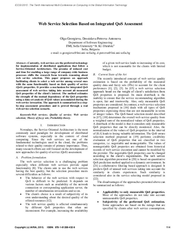 (PDF) Web Service Selection Based on Integrated QoS Assesment