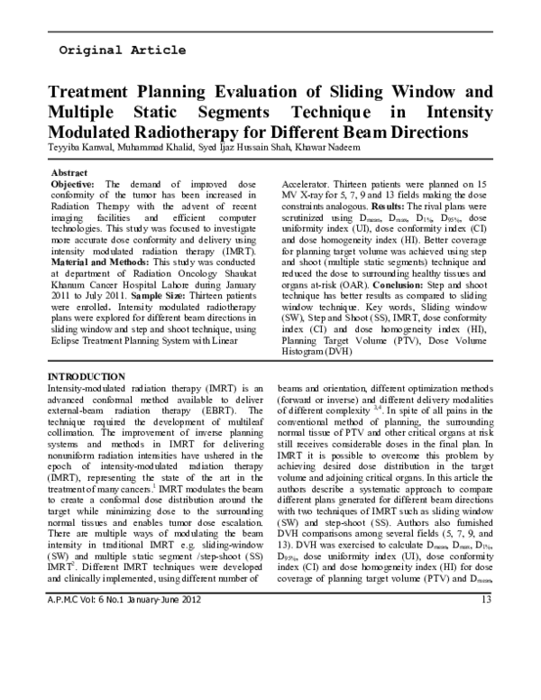 (PDF) Treatment planning evaluation of sliding window and multiple