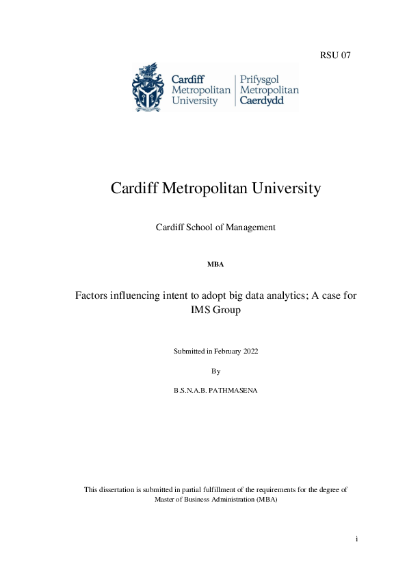 (PDF) Factors influencing intent to adopt big data analytics