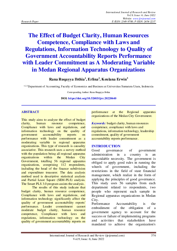 (PDF) The Effect of Budget Clarity, Human Resources Competence ...
