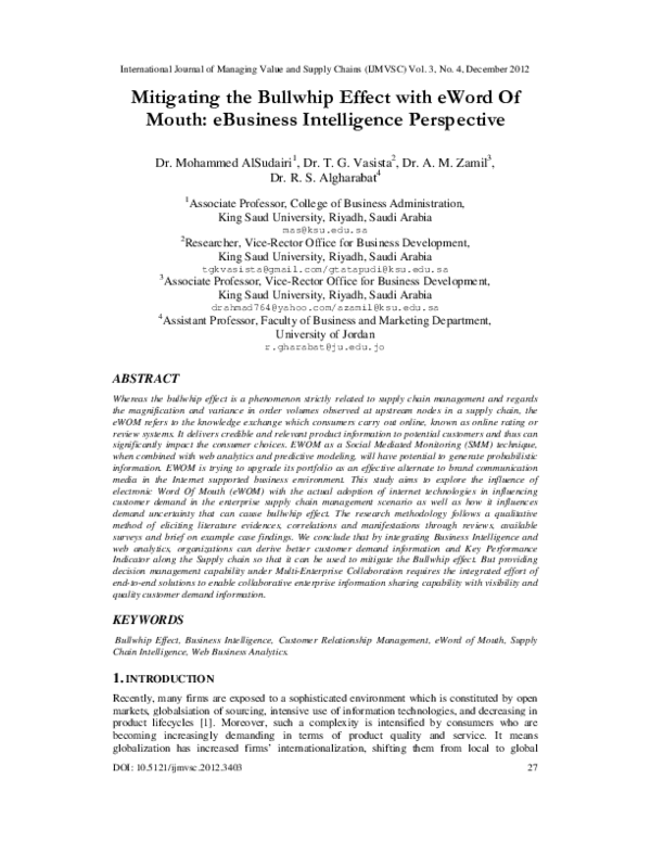  PDF Mitigating The Bullwhip Effect With EWord Of Mouth EBusiness 