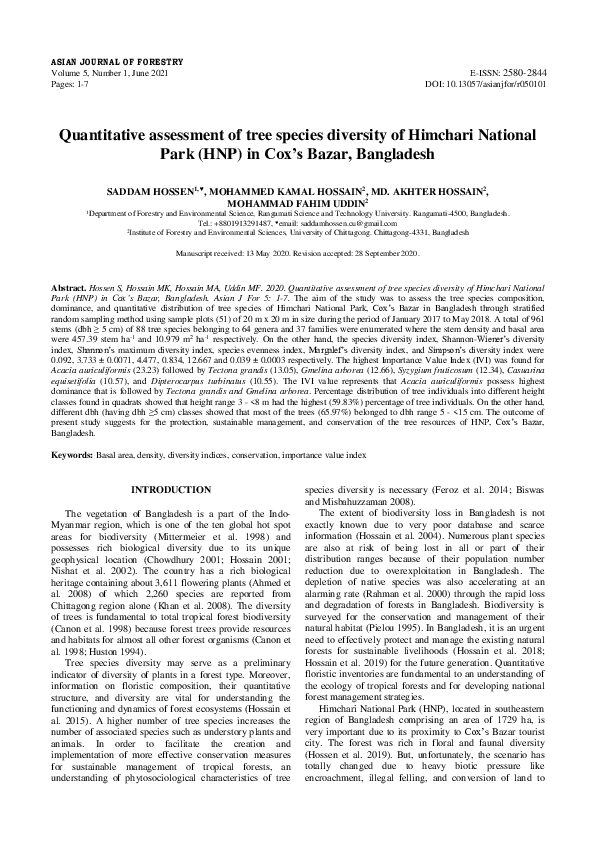 (PDF) Quantitative assessment of tree species diversity of Himchari ...