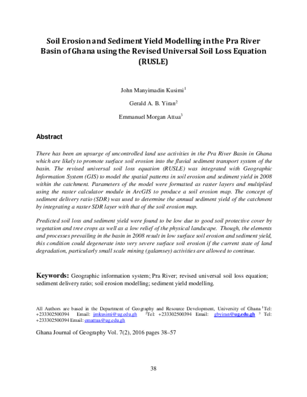 (PDF) Soil Erosion and Sediment Yield Modelling in the Pra River Basin ...