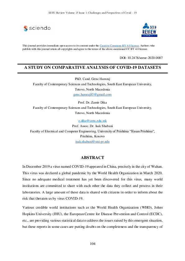 (PDF) A Study on Comparative Analysis of COVID-19 Datasets