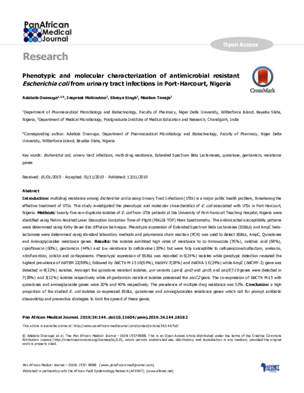 (PDF) Phenotypic and molecular characterization of antimicrobial ...