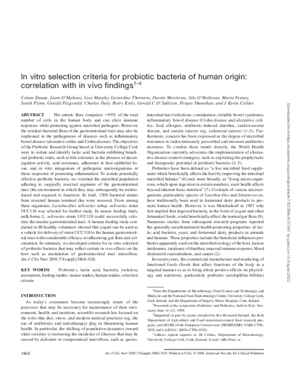 (PDF) In vitro selection criteria for probiotic bacteria of human ...