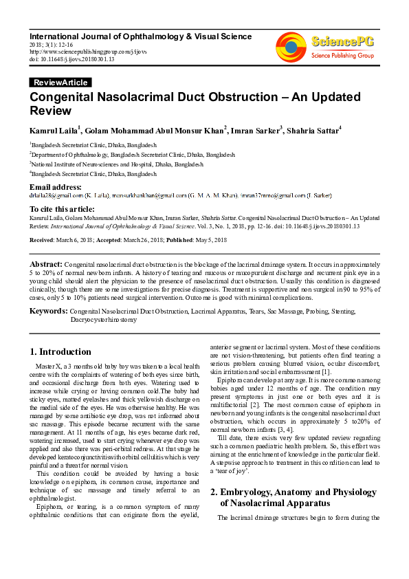 (PDF) Congenital Nasolacrimal Duct Obstruction – An Updated Review