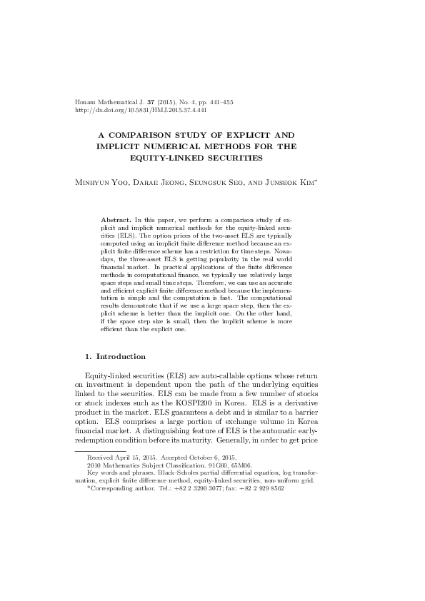 (PDF) A Comparison Study of Explicit and Implicit Numerical Methods for ...