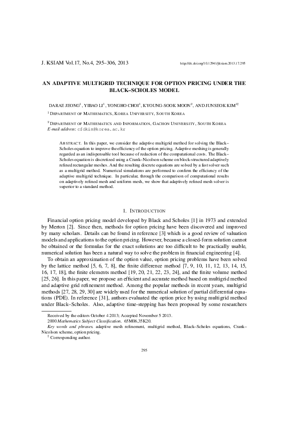 (PDF) An Adaptive Multigrid Technique for Option Pricing Under the ...