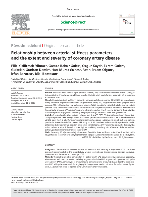 (PDF) Relationship between arterial stiffness parameters and the extent ...