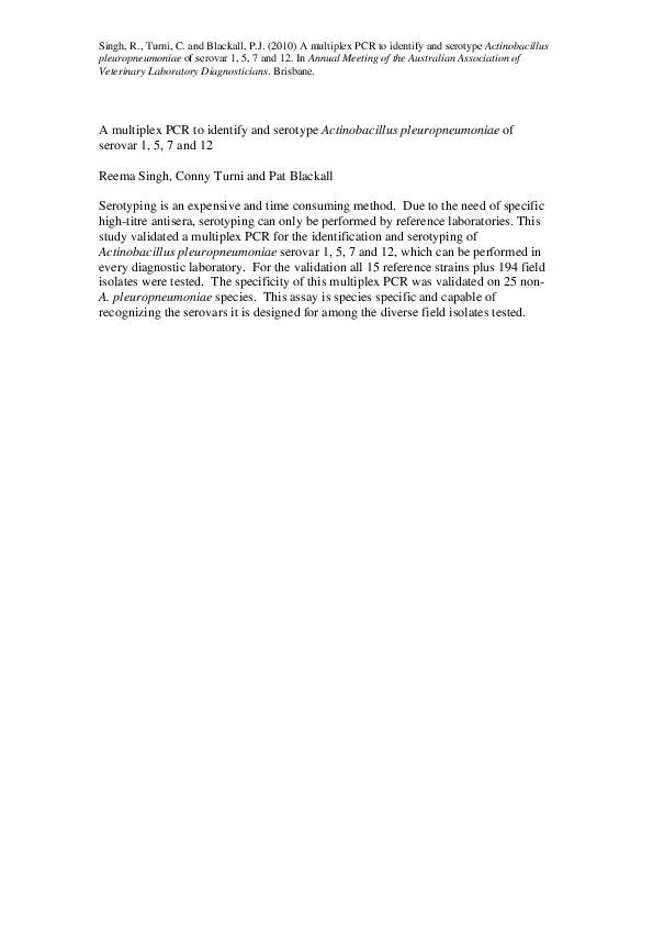 (PDF) Development and validation of a multi-plex PCR for identification ...
