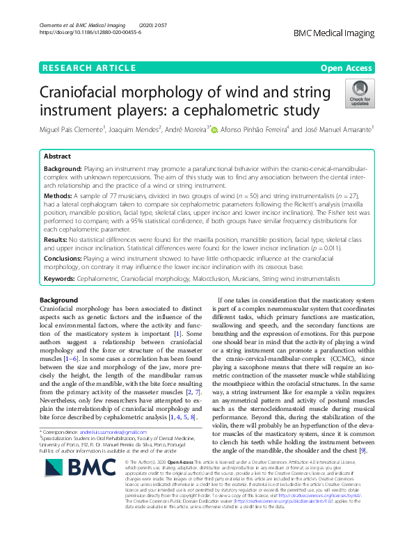 (PDF) Craniofacial morphology of wind and string instrument players: a ...