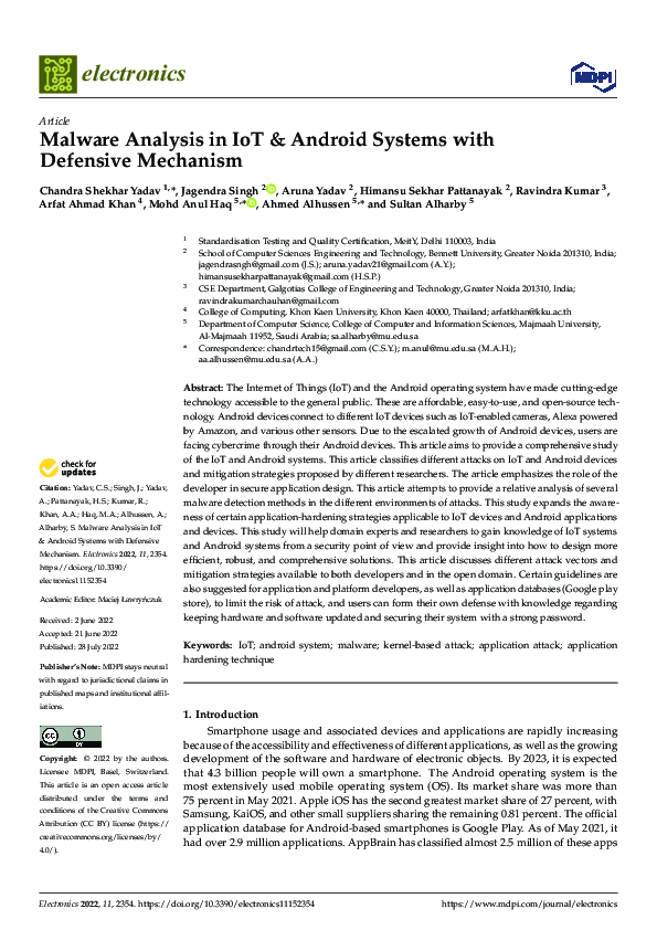 (PDF) Malware Analysis in IoT & Android Systems with Defensive Mechanism