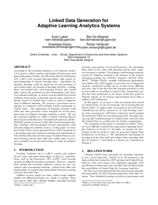 (PDF) Linked data generation for adaptive learning analytics systems