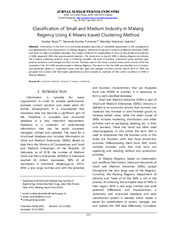 (PDF) Classification of Small and Medium Industry (SMI) in Malang ...