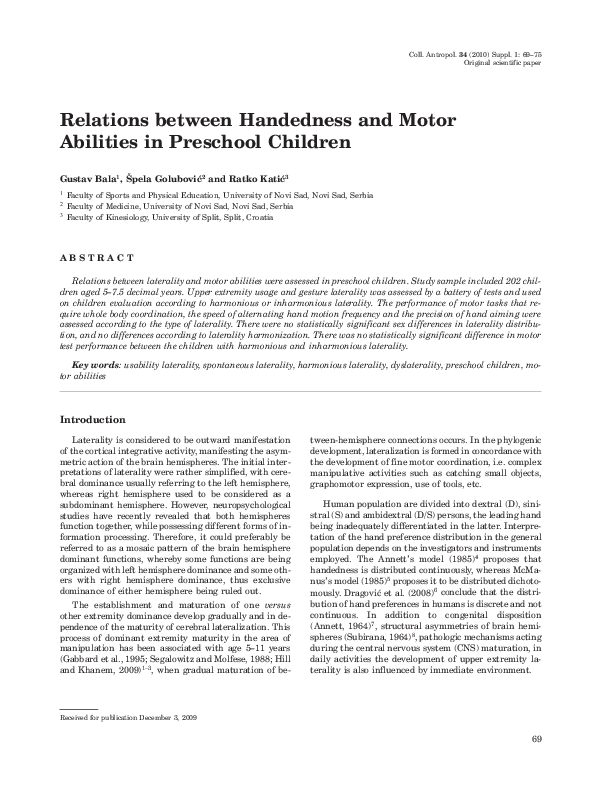 (PDF) Relations between handedness and motor abilities in preschool ...