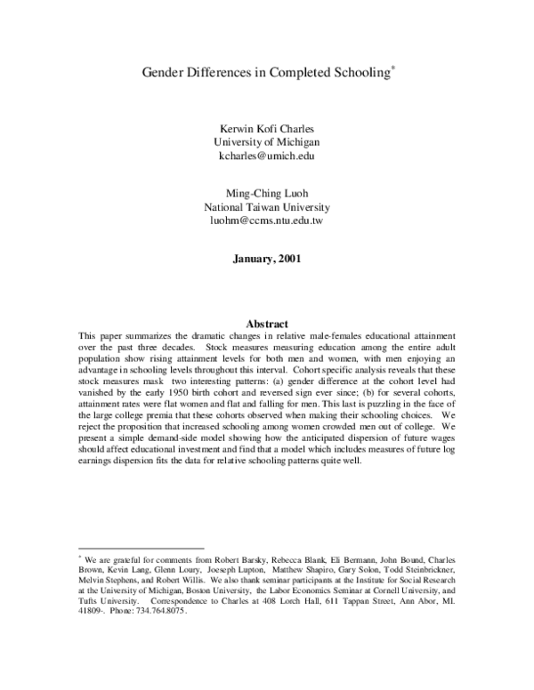 (PDF) Gender Differences in Completed Schooling