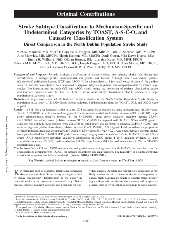 (PDF) Stroke Subtype Classification to Mechanism-Specific and ...