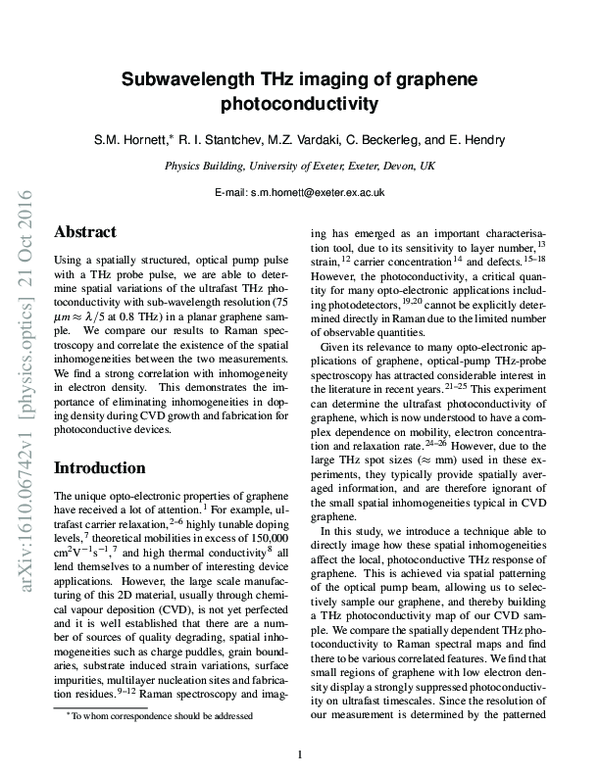 (PDF) Subwavelength THz imaging of graphene photoconductivity