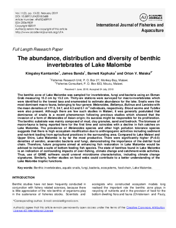 (PDF) The abundance, distribution and diversity of benthic ...