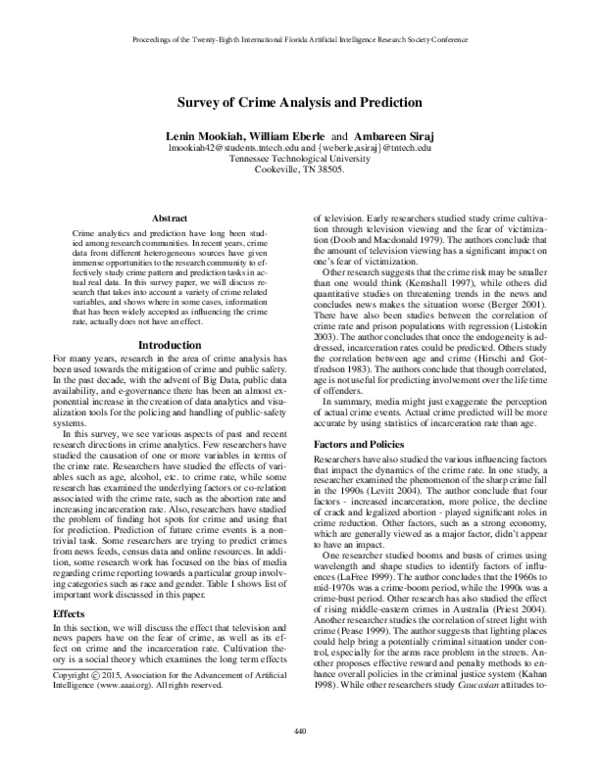 (PDF) Survey of Crime Analysis and Prediction