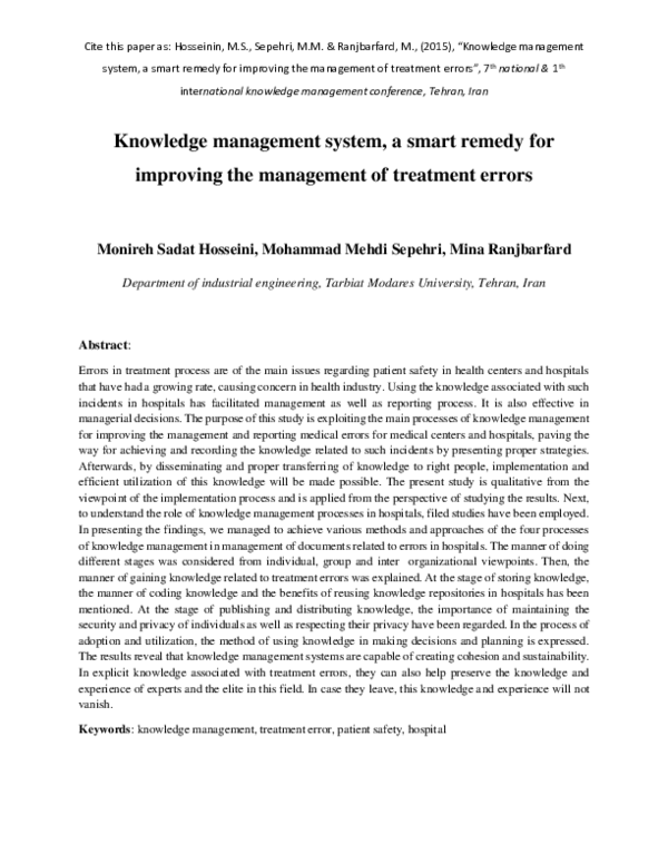(PDF) Knowledge management system, a smart remedy for improving the ...