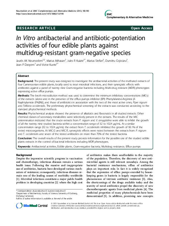 (PDF) In Vitro antibacterial and antibioticpotentiation activities of
