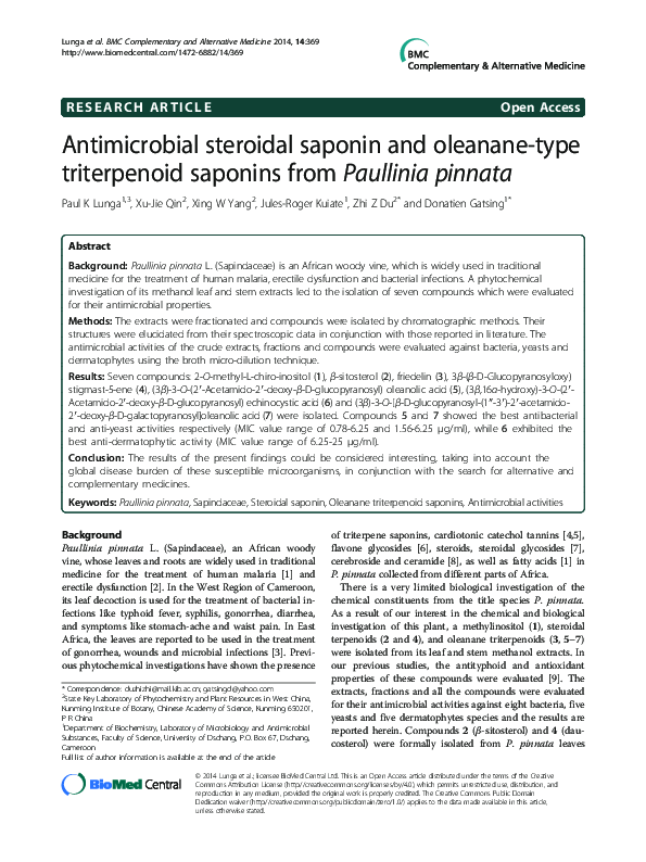 (PDF) Antimicrobial steroidal saponin and oleanane-type triterpenoid ...
