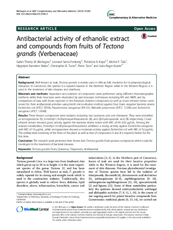 (PDF) Antibacterial activity of ethanolic extract and compounds from ...