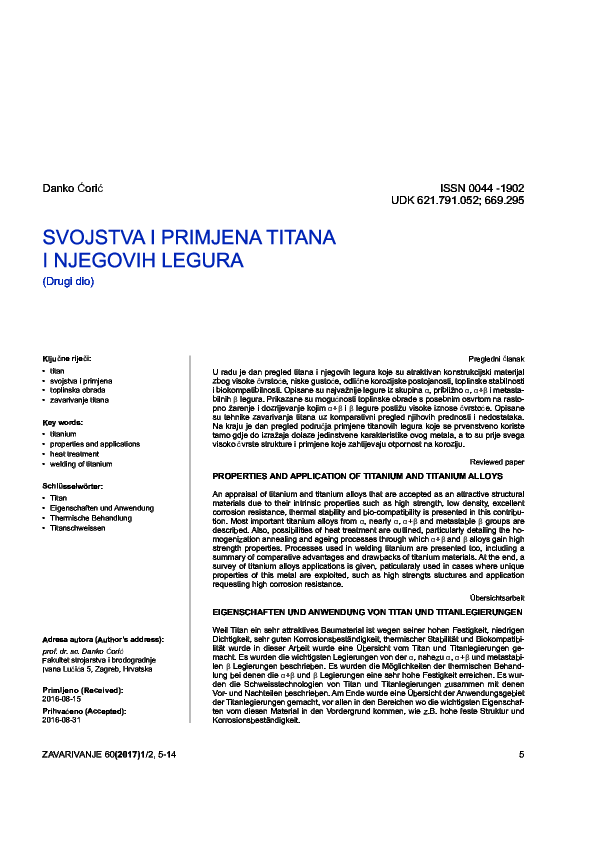 (PDF) Properties and Application of Titanium and Titanium Alloys (First ...