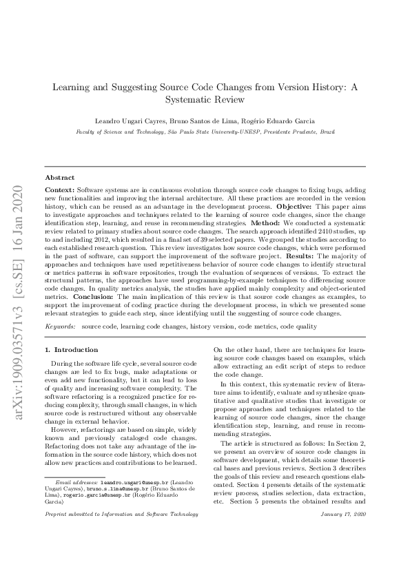 (PDF) Learning and Suggesting Source Code Changes from Version History ...