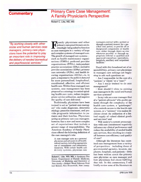 (PDF) Primary Care Case Management: A Family Physician’s Perspective