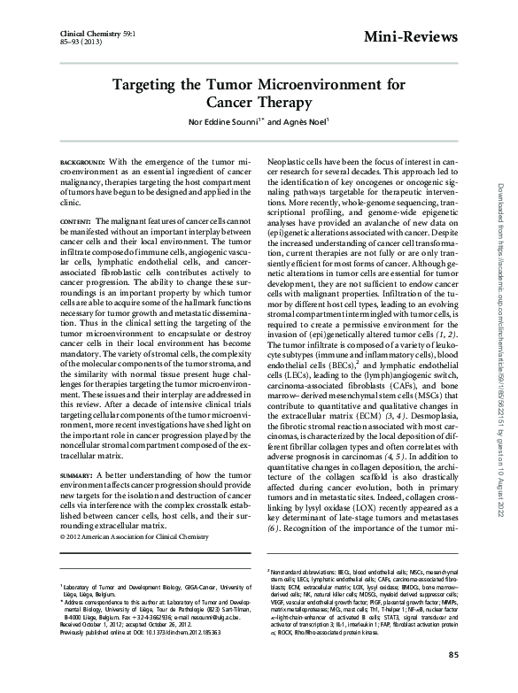 (PDF) Targeting the Tumor Microenvironment for Cancer Therapy