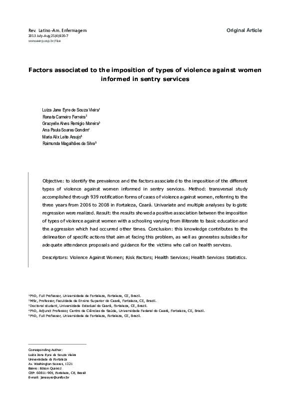(PDF) Factors associated to the imposition of types of violence against ...