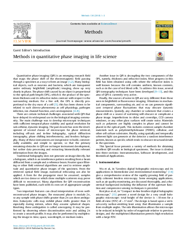 (PDF) Methods in quantitative phase imaging in life science