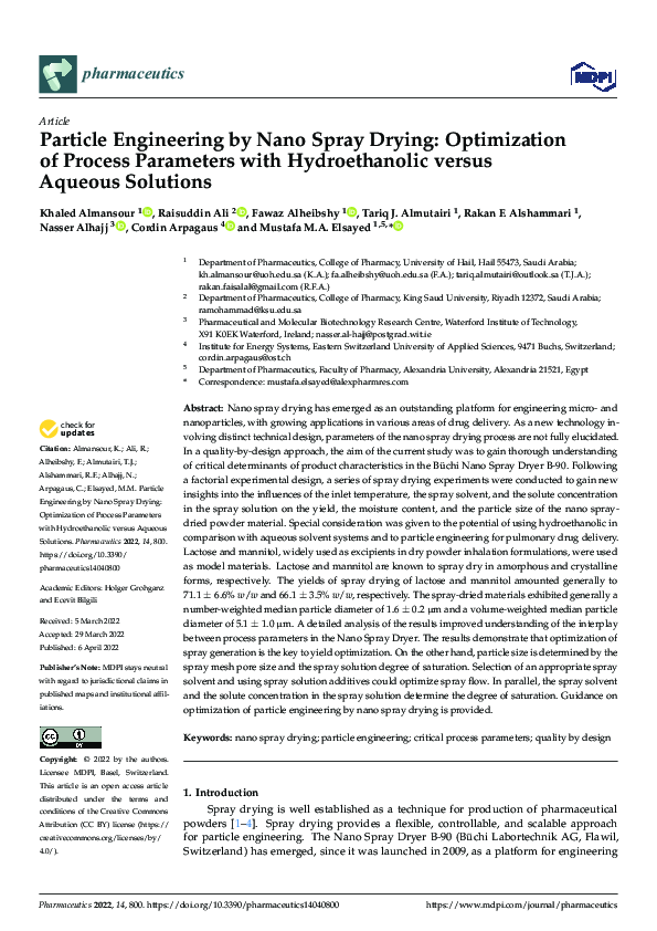 (PDF) Particle Engineering by Nano Spray Drying: Optimization of ...