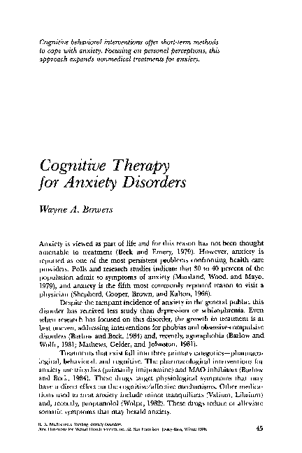(PDF) Cognitive therapy for anxiety disorders